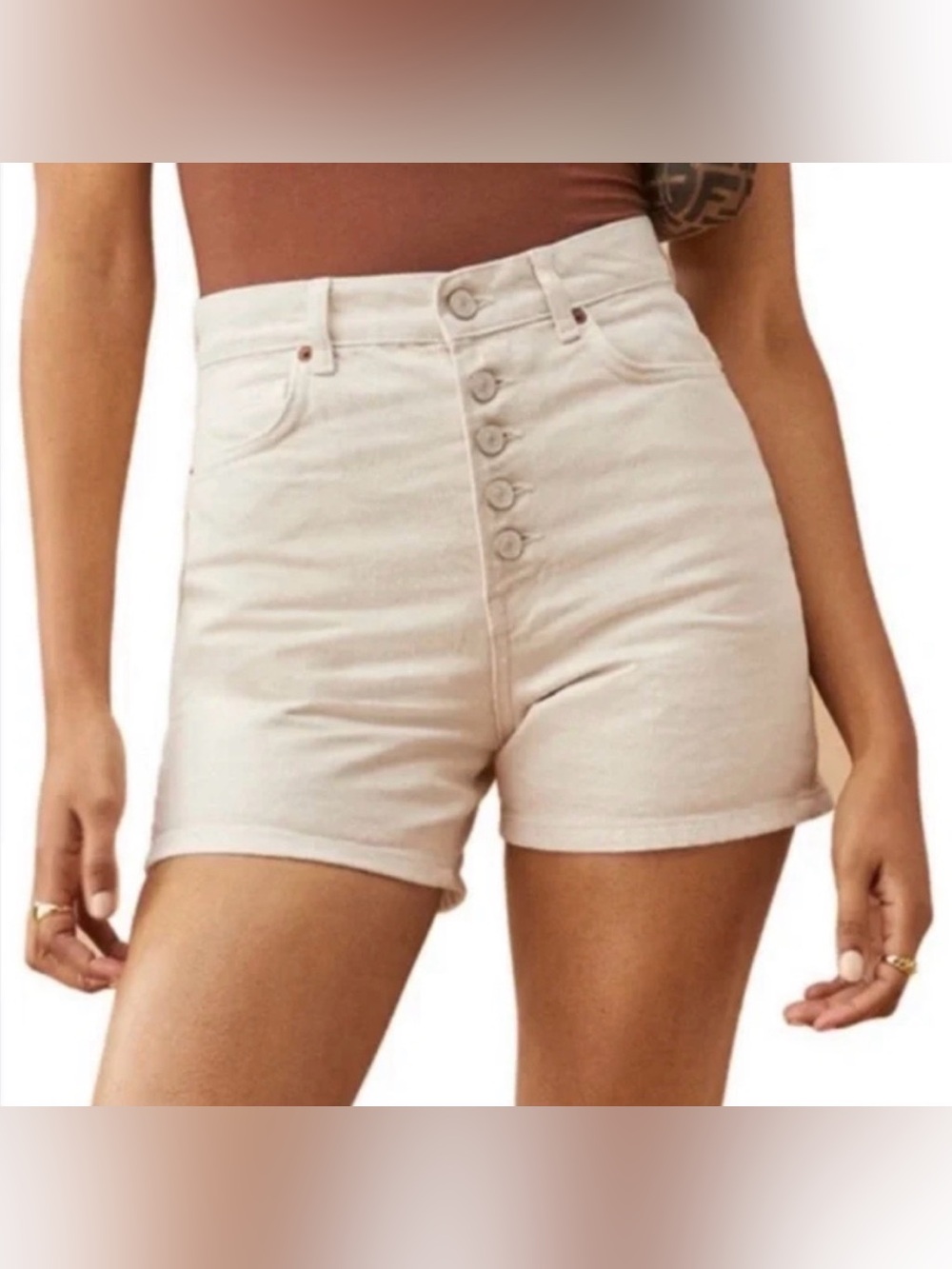 Reformation Cream High-Waist Button-Front Women's Shorts